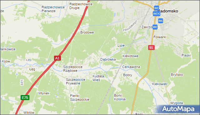 mapa Dąbrówka gmina Radomsko, Dąbrówka gmina Radomsko na mapie Targeo