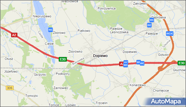 mapa Dopiewo, Dopiewo na mapie Targeo
