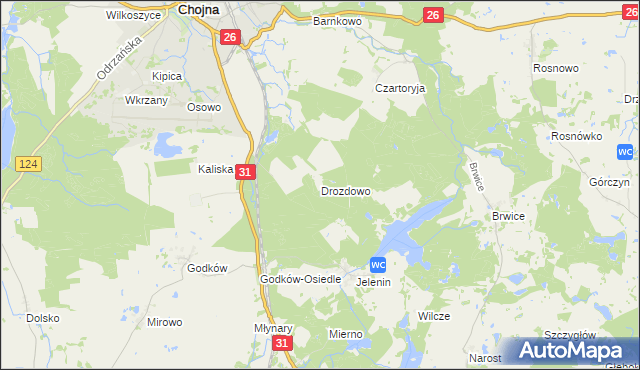 mapa Drozdowo gmina Chojna, Drozdowo gmina Chojna na mapie Targeo