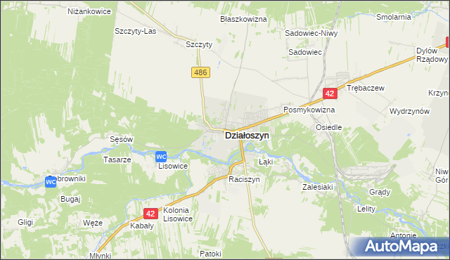 mapa Działoszyn powiat pajęczański, Działoszyn powiat pajęczański na mapie Targeo