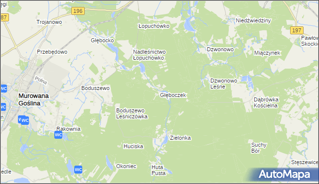 mapa Głęboczek gmina Murowana Goślina, Głęboczek gmina Murowana Goślina na mapie Targeo