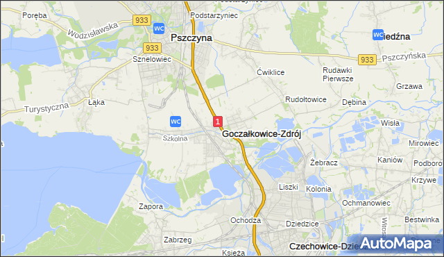 mapa Goczałkowice-Zdrój, Goczałkowice-Zdrój na mapie Targeo
