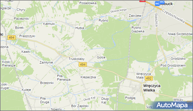 mapa Golce gmina Wręczyca Wielka, Golce gmina Wręczyca Wielka na mapie Targeo