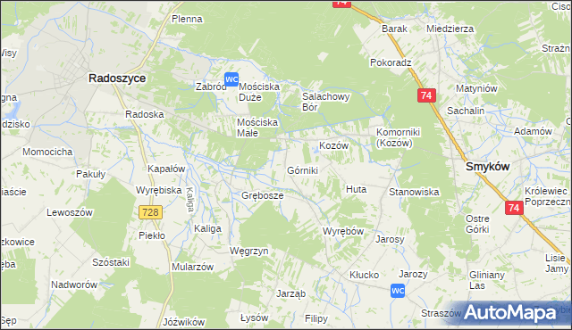 mapa Górniki gmina Radoszyce, Górniki gmina Radoszyce na mapie Targeo