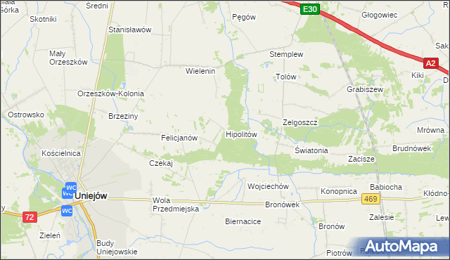 mapa Hipolitów gmina Uniejów, Hipolitów gmina Uniejów na mapie Targeo