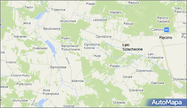 mapa Huta gmina Łęki Szlacheckie, Huta gmina Łęki Szlacheckie na mapie Targeo