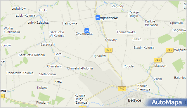 mapa Ignaców gmina Wojciechów, Ignaców gmina Wojciechów na mapie Targeo
