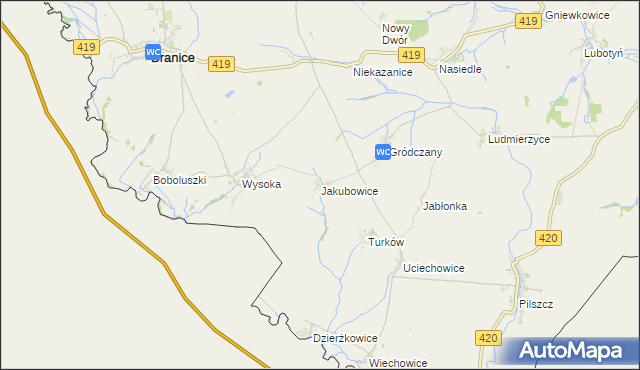 mapa Jakubowice gmina Branice, Jakubowice gmina Branice na mapie Targeo