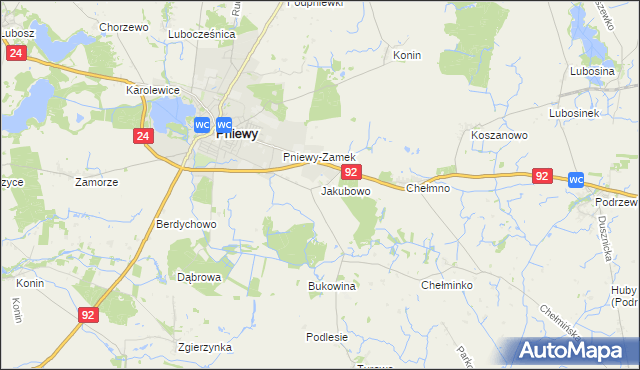 mapa Jakubowo gmina Pniewy, Jakubowo gmina Pniewy na mapie Targeo