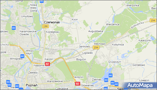 mapa Janikowo gmina Swarzędz, Janikowo gmina Swarzędz na mapie Targeo