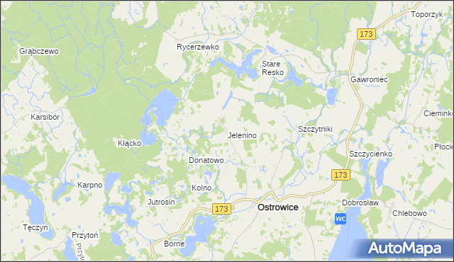 mapa Jelenino gmina Ostrowice, Jelenino gmina Ostrowice na mapie Targeo