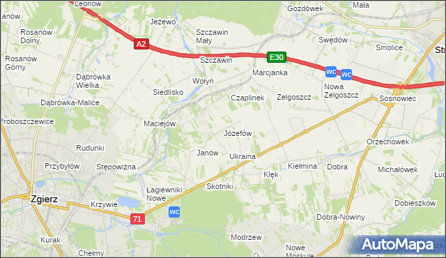 mapa Józefów gmina Zgierz, Józefów gmina Zgierz na mapie Targeo