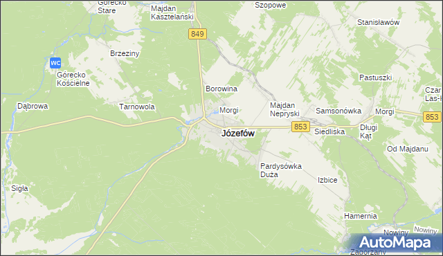 mapa Józefów powiat biłgorajski, Józefów powiat biłgorajski na mapie Targeo