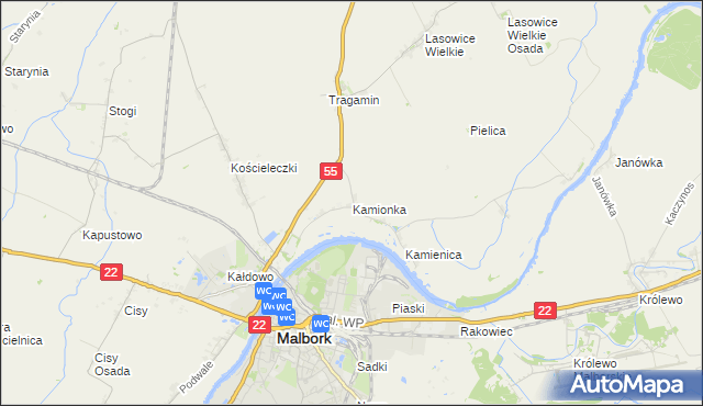 mapa Kamionka gmina Malbork, Kamionka gmina Malbork na mapie Targeo