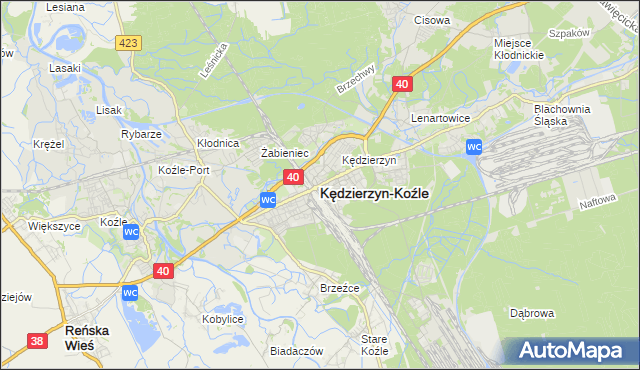 mapa Kędzierzyna-Koźle, Kędzierzyn-Koźle na mapie Targeo