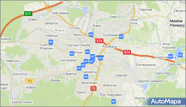 mapa Kielc, Kielce na mapie Targeo
