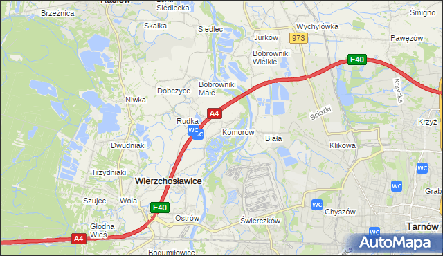mapa Komorów gmina Wierzchosławice, Komorów gmina Wierzchosławice na mapie Targeo