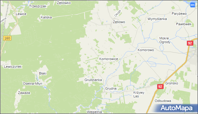 mapa Komorowice gmina Lwówek, Komorowice gmina Lwówek na mapie Targeo