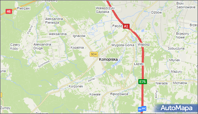 mapa Konopiska powiat częstochowski, Konopiska powiat częstochowski na mapie Targeo