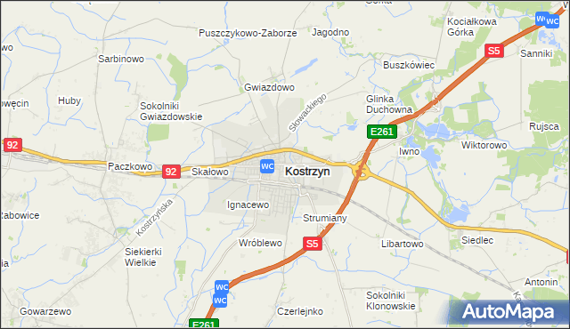mapa Kostrzyn powiat poznański, Kostrzyn powiat poznański na mapie Targeo