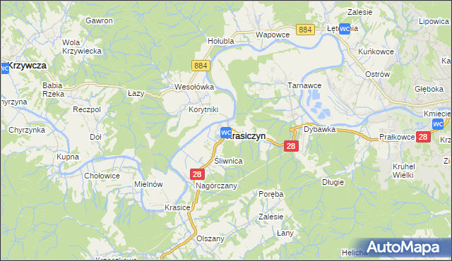 mapa Krasiczyn, Krasiczyn na mapie Targeo
