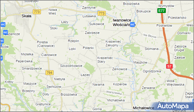 mapa Krasieniec Stary, Krasieniec Stary na mapie Targeo
