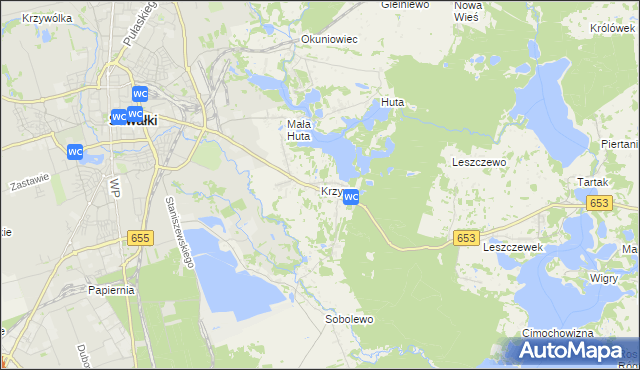 mapa Krzywe gmina Suwałki, Krzywe gmina Suwałki na mapie Targeo