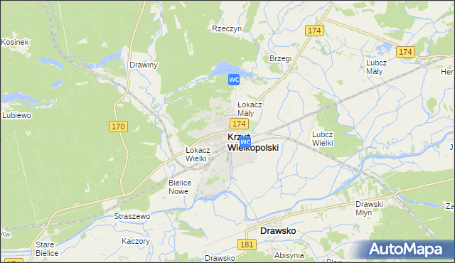 mapa Krzyż Wielkopolski, Krzyż Wielkopolski na mapie Targeo