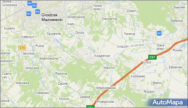 mapa Książenice gmina Grodzisk Mazowiecki, Książenice gmina Grodzisk Mazowiecki na mapie Targeo