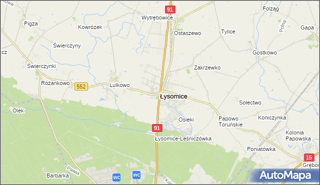 mapa Łysomice powiat toruński, Łysomice powiat toruński na mapie Targeo