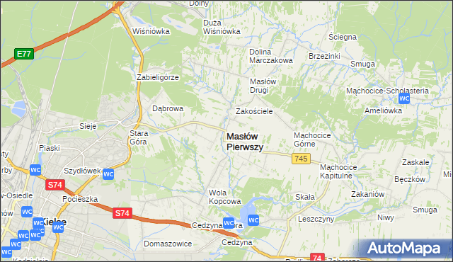mapa Masłów Pierwszy, Masłów Pierwszy na mapie Targeo