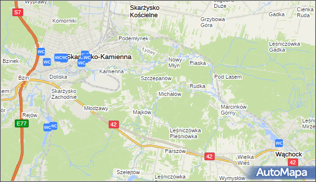 mapa Michałów gmina Skarżysko Kościelne, Michałów gmina Skarżysko Kościelne na mapie Targeo