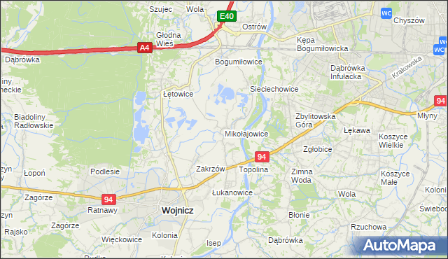 mapa Mikołajowice gmina Wierzchosławice, Mikołajowice gmina Wierzchosławice na mapie Targeo