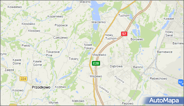 mapa Miszewko gmina Żukowo, Miszewko gmina Żukowo na mapie Targeo