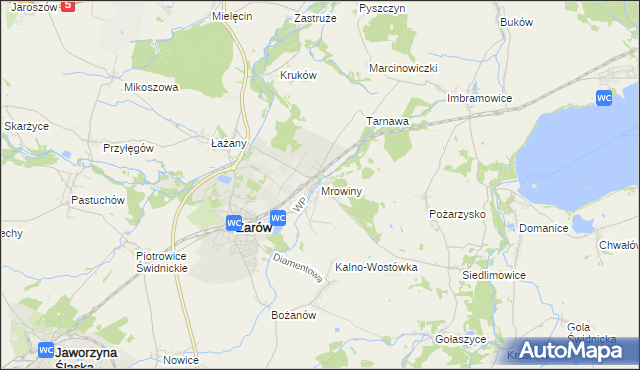 mapa Mrowiny gmina Żarów, Mrowiny gmina Żarów na mapie Targeo