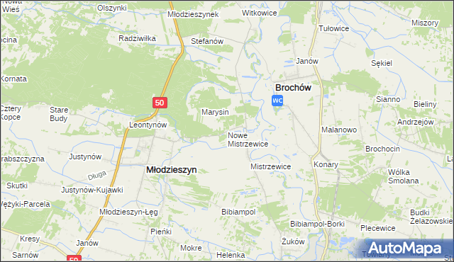 mapa Nowe Mistrzewice, Nowe Mistrzewice na mapie Targeo