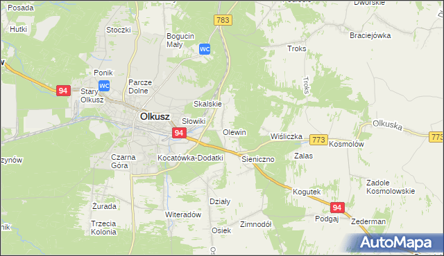 mapa Olewin gmina Olkusz, Olewin gmina Olkusz na mapie Targeo