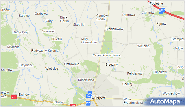 mapa Orzeszków-Kolonia, Orzeszków-Kolonia na mapie Targeo