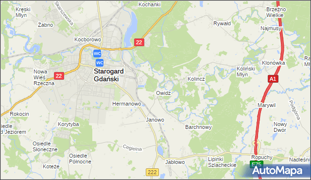 mapa Owidz, Owidz na mapie Targeo