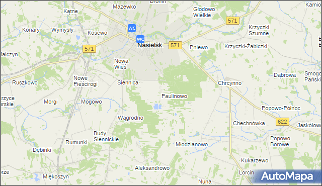 mapa Paulinowo, Paulinowo na mapie Targeo