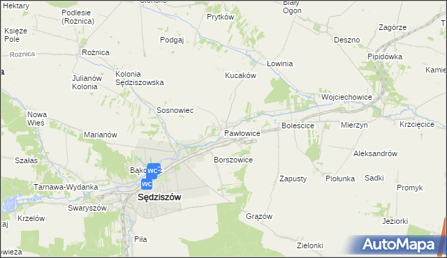 mapa Pawłowice gmina Sędziszów, Pawłowice gmina Sędziszów na mapie Targeo