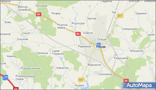 mapa Pawłowice gmina Toszek, Pawłowice gmina Toszek na mapie Targeo