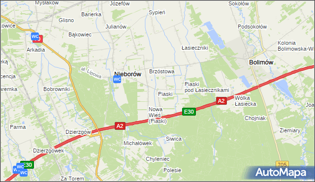 mapa Piaski gmina Nieborów, Piaski gmina Nieborów na mapie Targeo