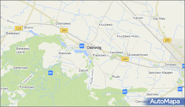 mapa Piaskowo gmina Ostroróg, Piaskowo gmina Ostroróg na mapie Targeo