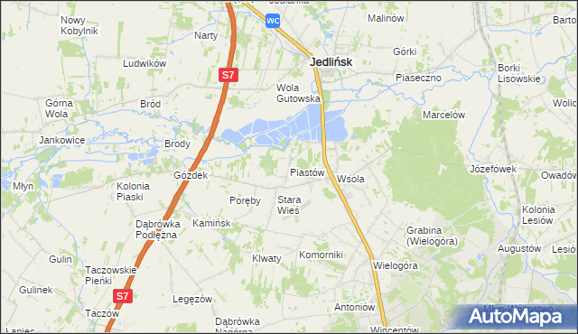 mapa Piastów gmina Jedlińsk, Piastów gmina Jedlińsk na mapie Targeo