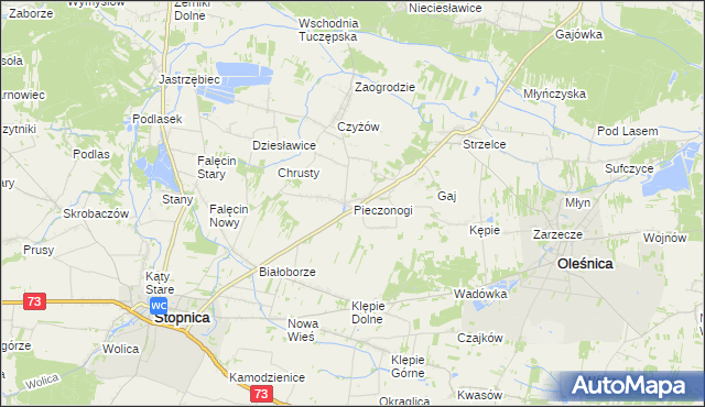mapa Pieczonogi gmina Oleśnica, Pieczonogi gmina Oleśnica na mapie Targeo