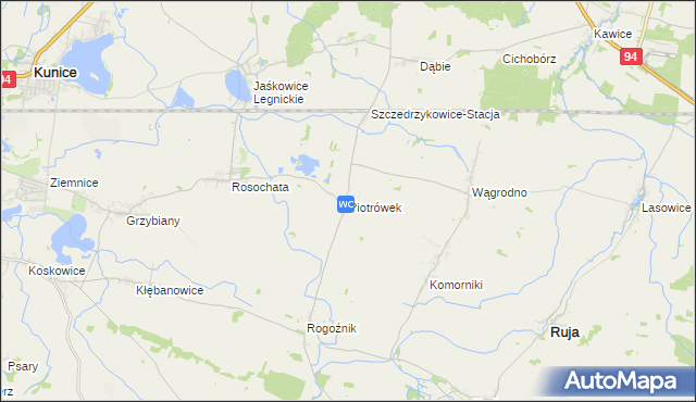 mapa Piotrówek gmina Kunice, Piotrówek gmina Kunice na mapie Targeo