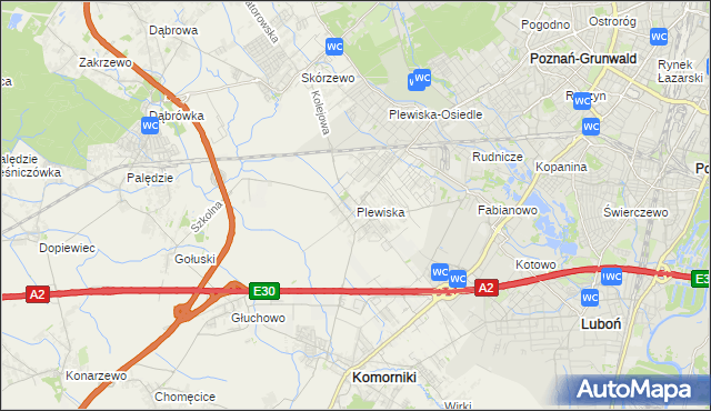 mapa Plewiska gmina Komorniki, Plewiska gmina Komorniki na mapie Targeo