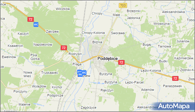 mapa Poddębice, Poddębice na mapie Targeo