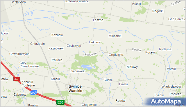mapa Podgórze gmina Świnice Warckie, Podgórze gmina Świnice Warckie na mapie Targeo